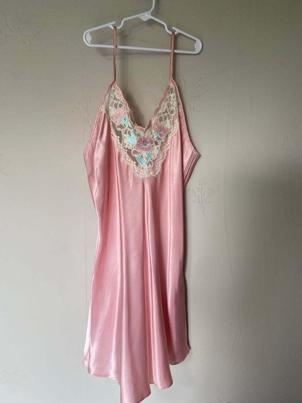 Vintage Simple Pleasure Pink Coquette Lace Mini Slip Dress Large
